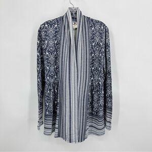Anthropologie One September Cardigan Open Front Blue White Size S